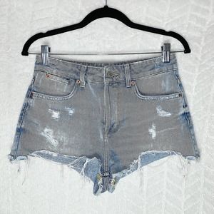 Topshop Moto Cutoff Distressed Denim Shorts W28